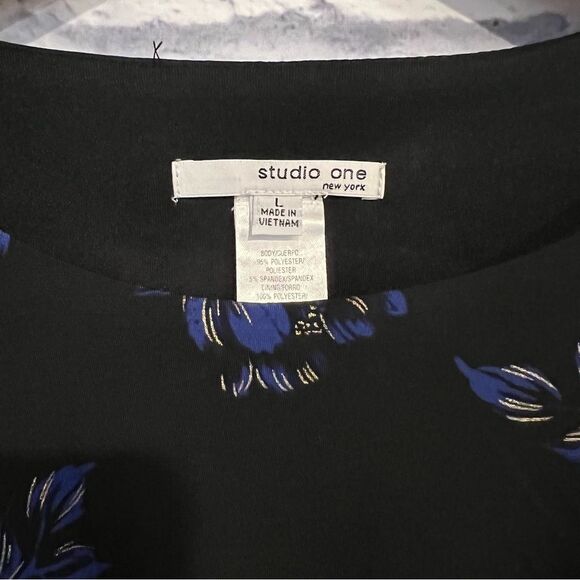 Studio One New York Black Floral Print Shift Dress Size Large - Picture 7 of 9